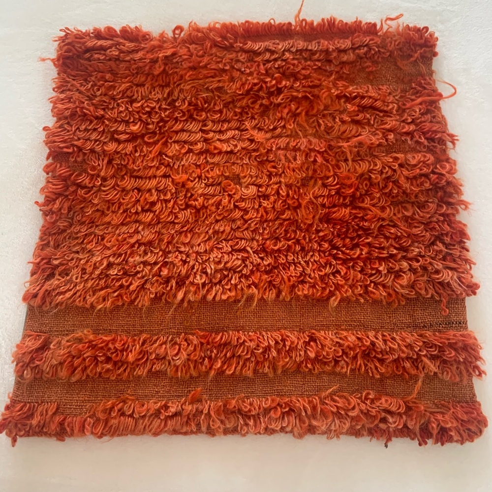 Vintage orange Turkish Tulu shaggy pillow cover (no insert)
